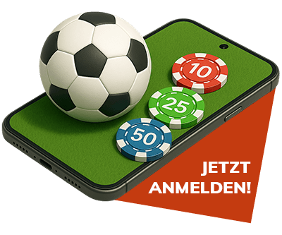 Fussball und Spielchips auf einem Smartphone als Symbol für mobiles Wetten